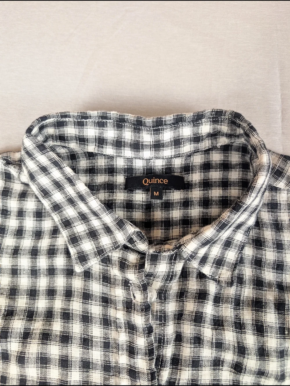 Quince 100% European Linen Plaid Button Down Shirt Women's M Black White - Picture 6 of 9
